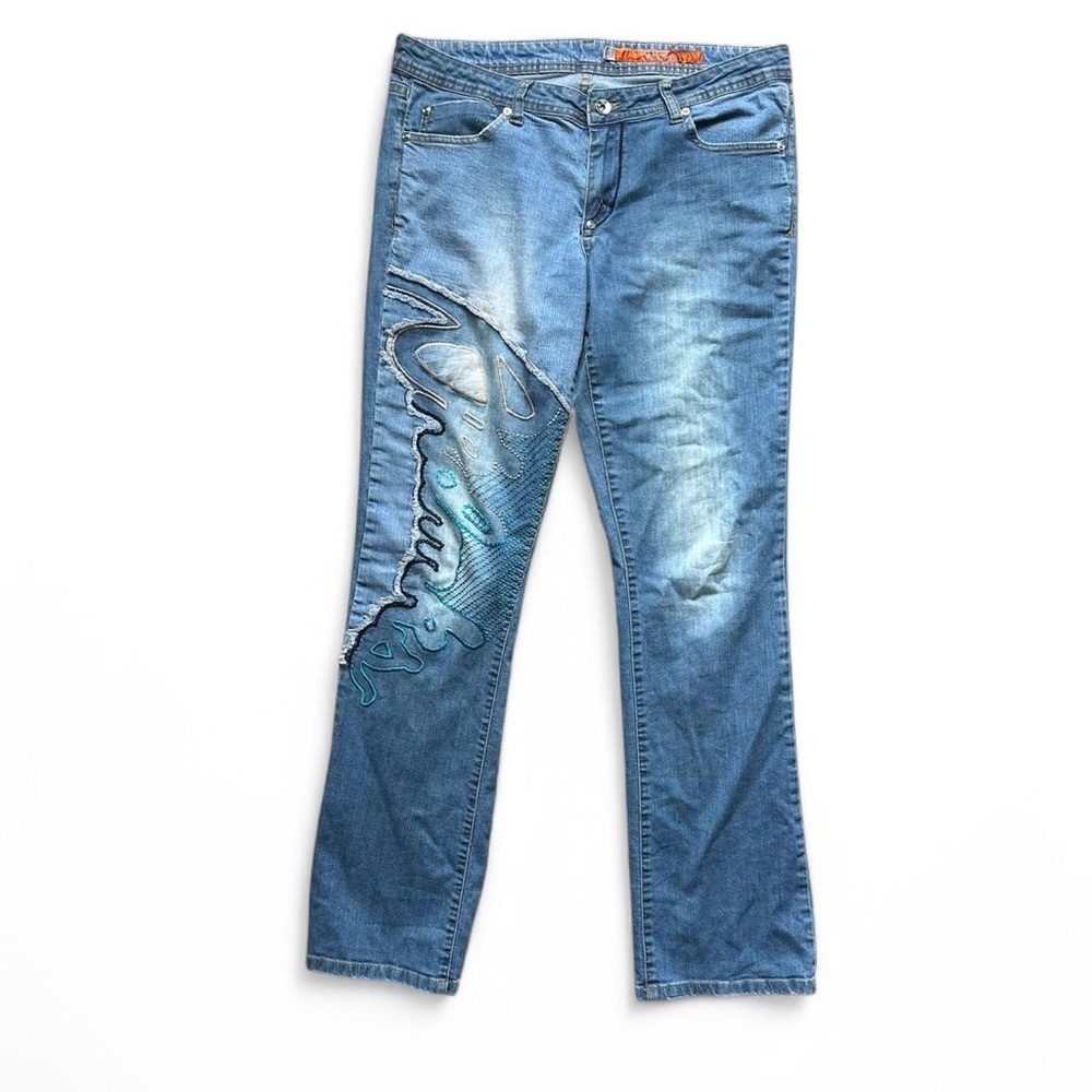 Y2K Akademiks Blue Straight Leg Jeans Distressed Casual